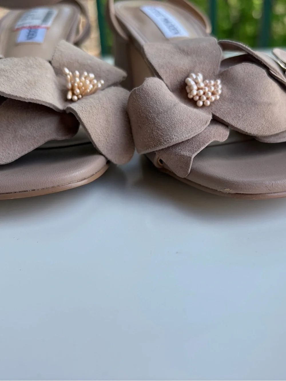 🆕🌺SteveMadden Floral Block Heel Sandals Nude Taupe 3D Flower Dress Heels Size6.5 - Picture 11 of 17